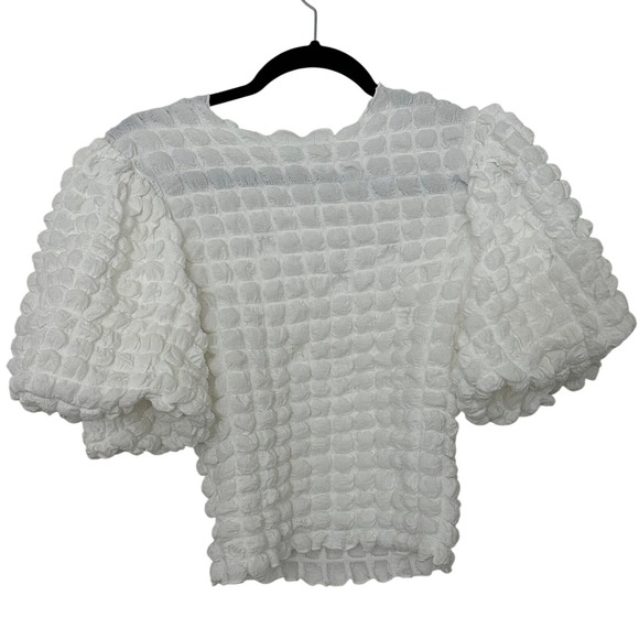 Anthropologie Eri + Ali White Popcorn Puff Sleeve Top BE24403 XS - Picture 2 of 7